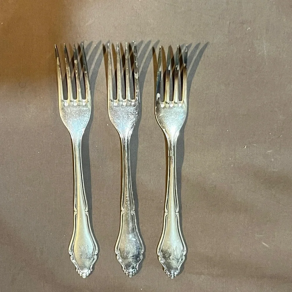 German Hanseat 90 Hand Engraved Silver Plate Custom (WW) Engraved Set Of 3 Forks